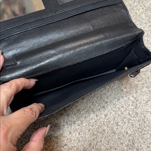 BUXTON Classic Black Leather Crossbody Purse, Wallet, With Mirror - Picture 7 of 13